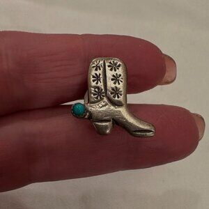 Boot Tie Tack Turquoise Sterling Silver Native American Made